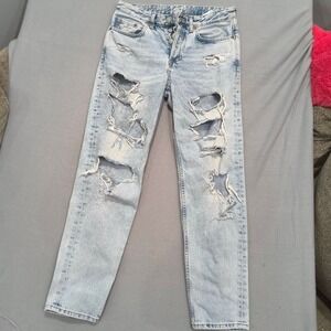 HM &Denim Light Wash Distressed Boyfriend Jeans Low Waist Button Fly 24/32